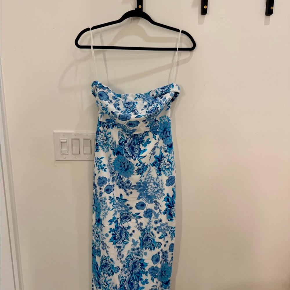 Strapless Blue Floral Dress